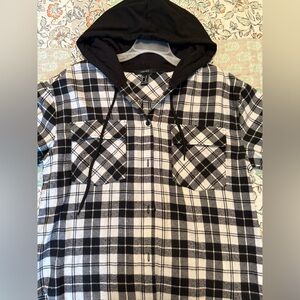 Forever 21 Black and White Hooded Flannel